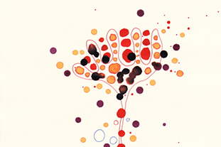 orange, red and brown circles on cream paper