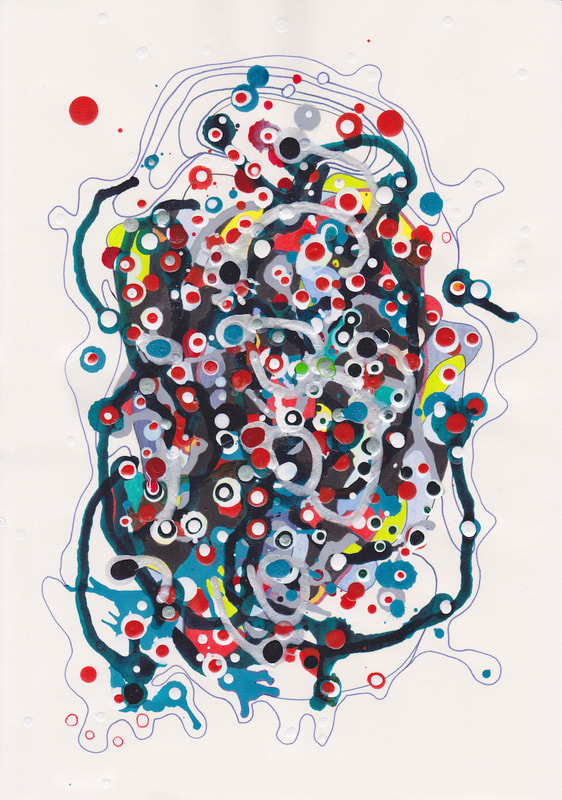 abstract, colorful marks on a vertical paper