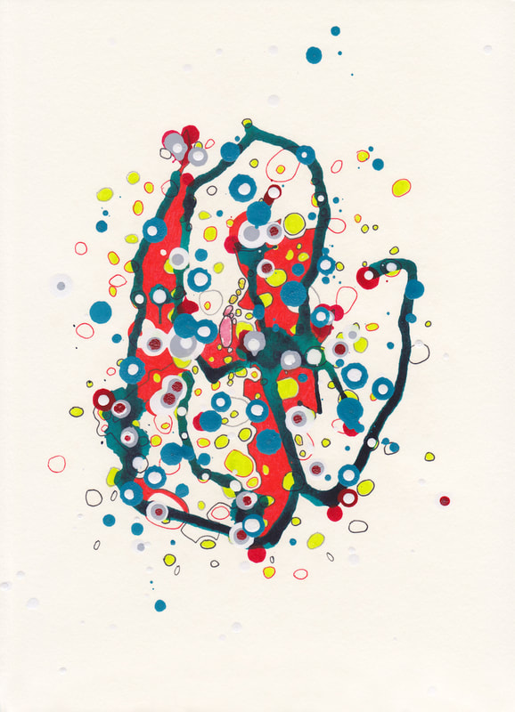 abstract, colorful marks on a vertical paper